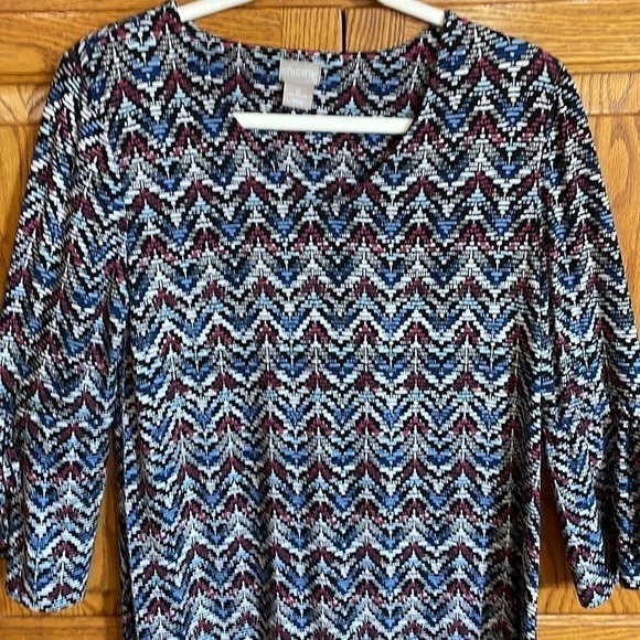 CHICO'S  Knit Trapeze Dress in Cool Multi Blue White Mauve Midi - Picture 5 of 8
